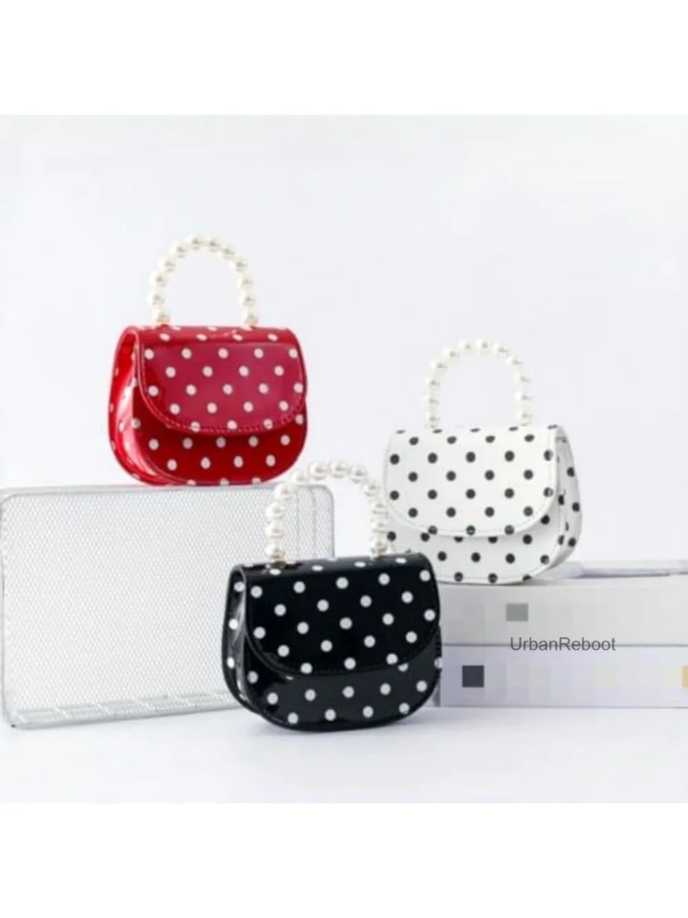 Girls Polka Dot Mini Saddle Bag PU Crossbody Purse Vintage Handbag
